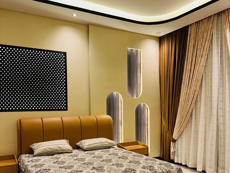 Master bedroom suite with fluted inlay wall